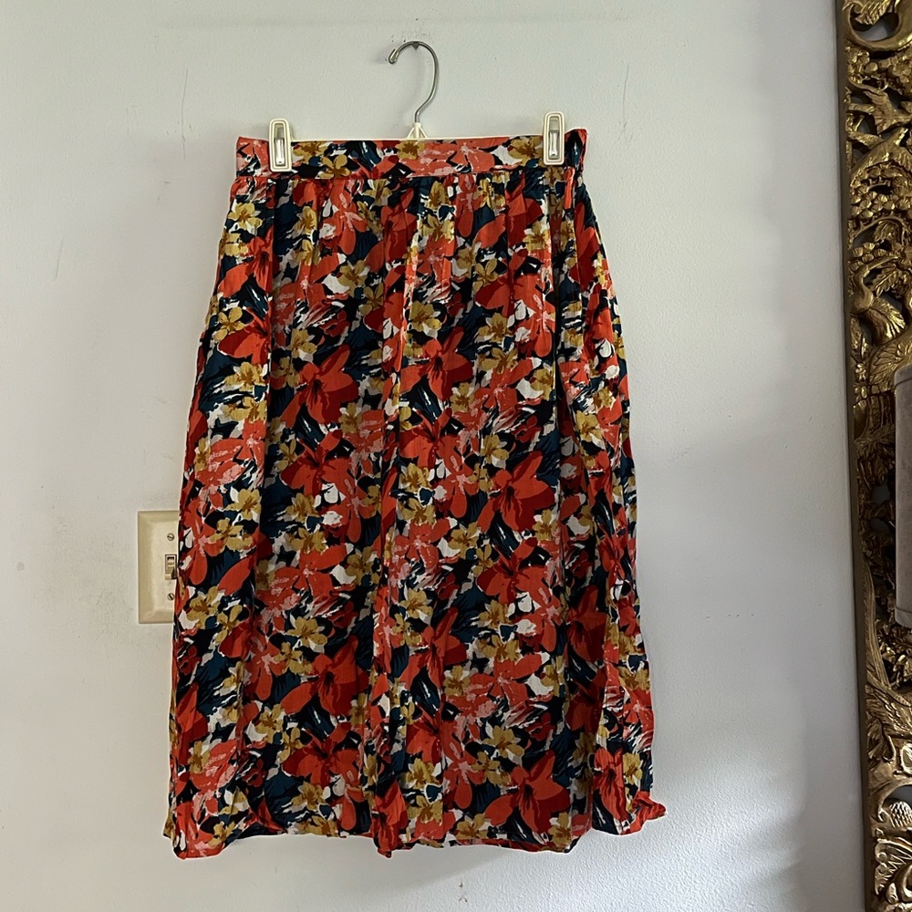 Modcloth Red Floral Midi Skirt